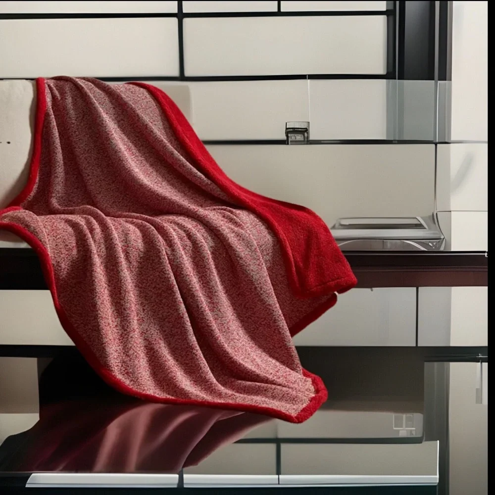 Fleece Heathered Knit Throw Sherpa Reverse Red Perfect 4 Anytime Of The Year